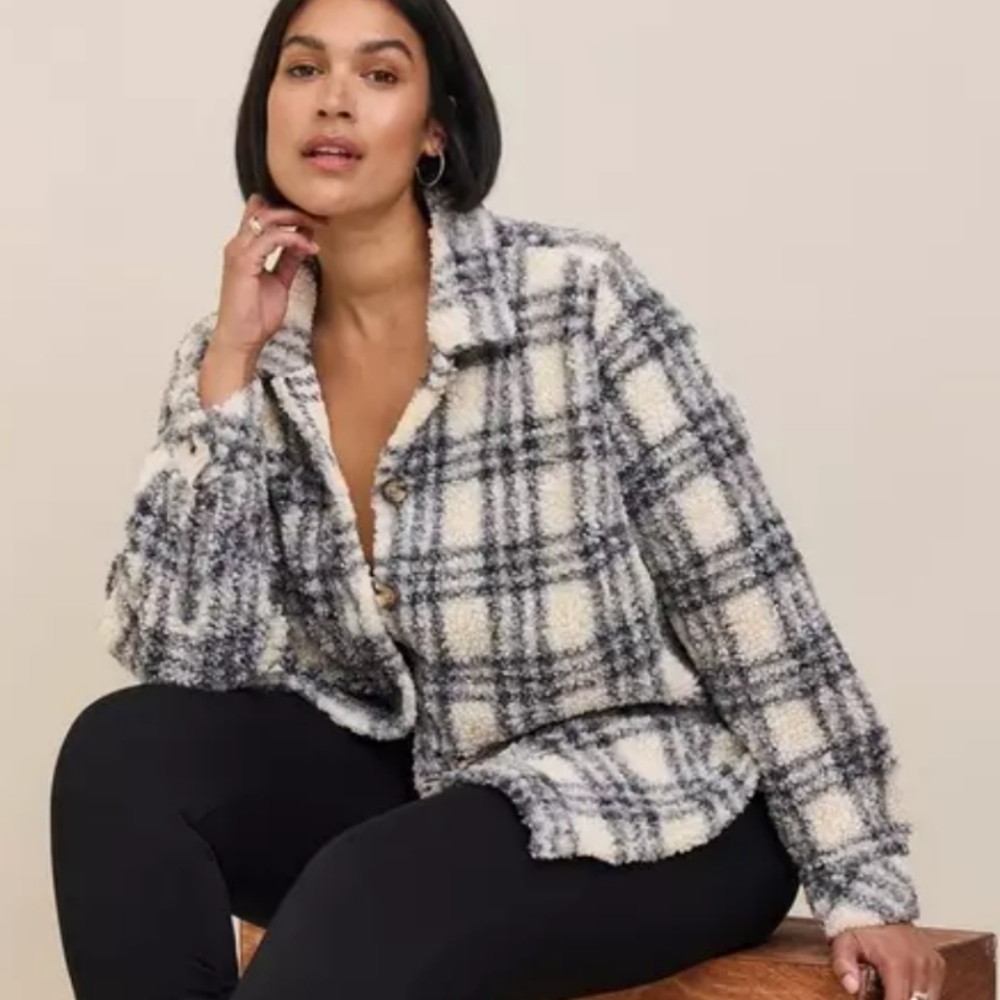 Torrid Sherpa Button Front Plaid Shacket Plus Size 4X